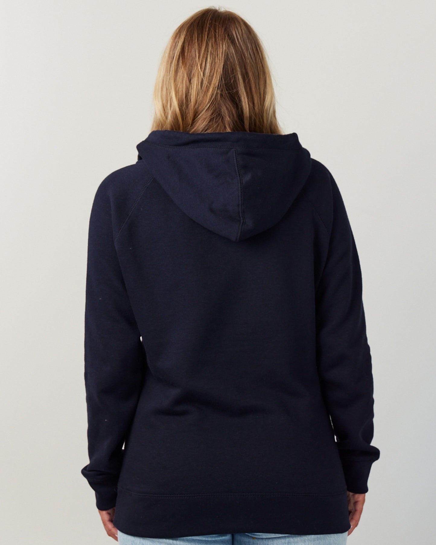 Ladies Classic Fleece Funnel Neck Pullover Hood Navy
