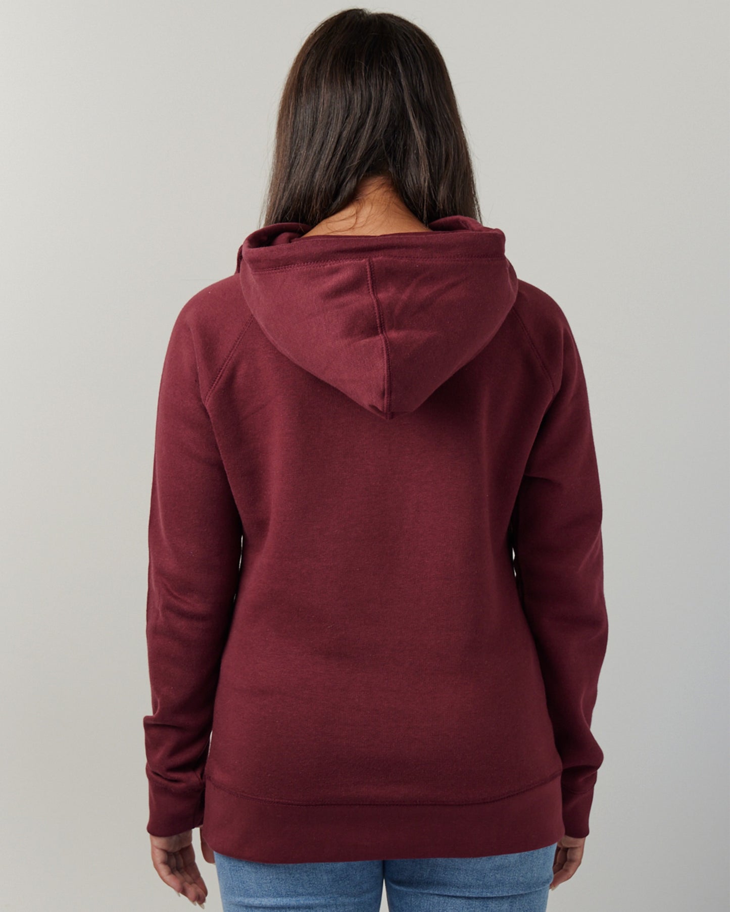 Ladies Classic Fleece Funnel Neck Pullover Hood Maroon